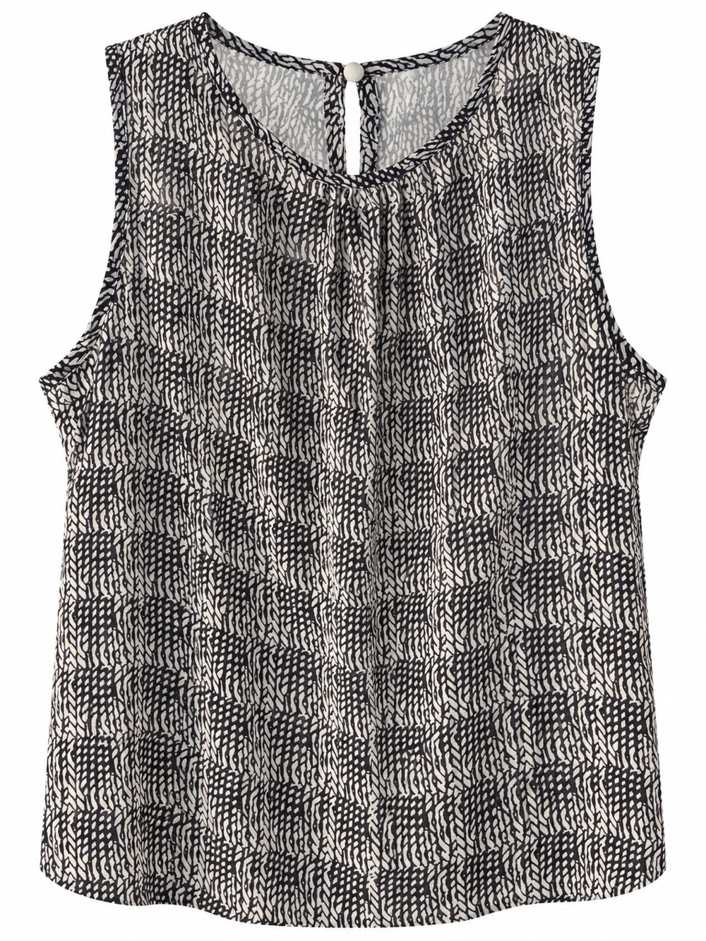 CAbi Women’s XL Black White Abstract Print Sleeveless Blouse Keyhole Back